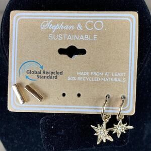 Stephan & CO Earrings 2 Pairs Stud and Dangle Star Rhinestone Gold